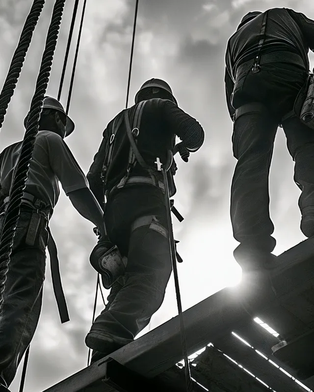 Cordistes d'Atout Vertical en intervention sur corde le long d'une structure en hauteur